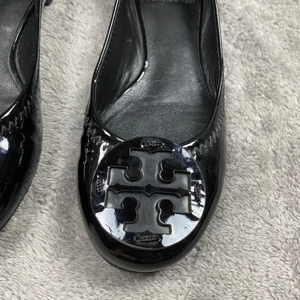 Torry Burch Patent Flat Ballet Shoes Womens Size 6M Black Leather